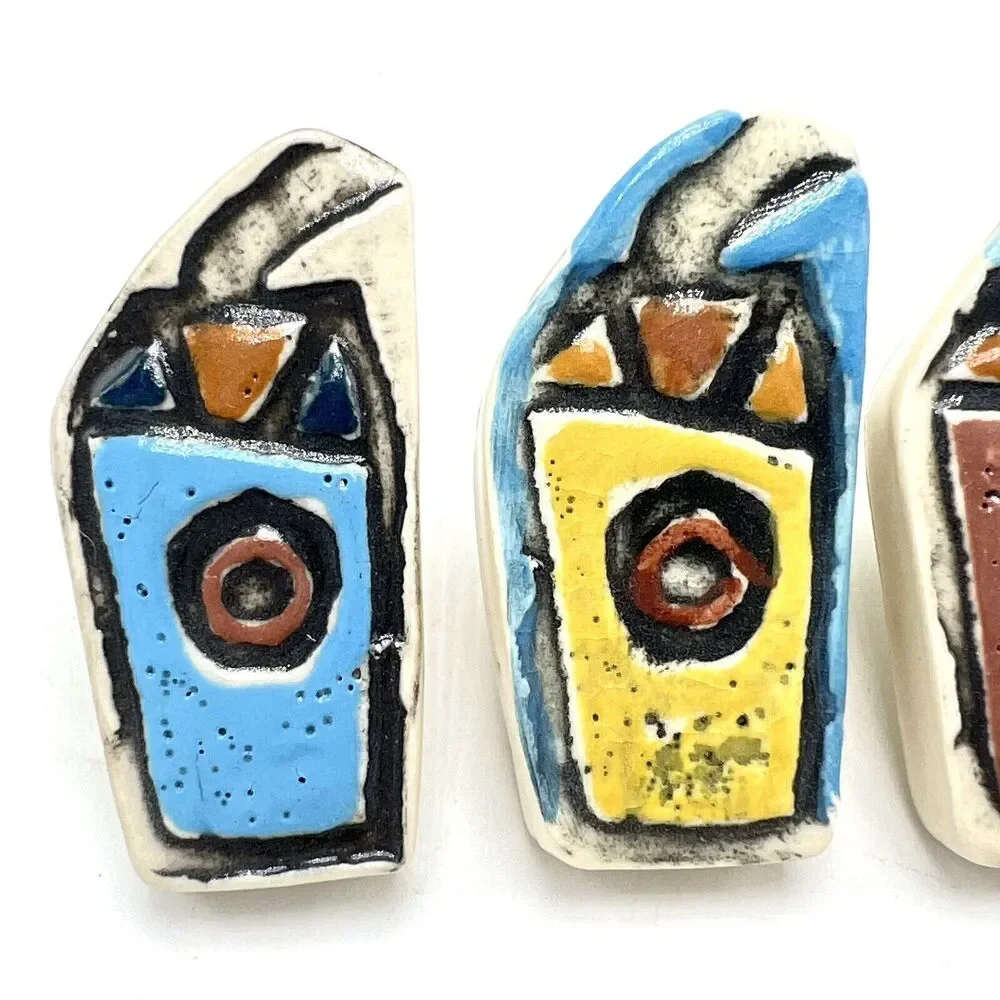 4 Coffee Cup Shaped Drawer Pulls Cabinet Knobs Glazed Ceramic Art Tile Novelty